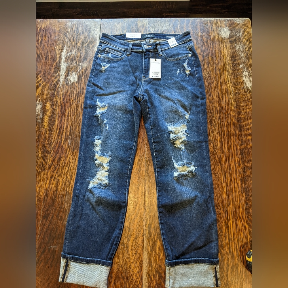 Judy Blue sz 7/28 Dark Wash Bleach Splash Boyfriend Jean